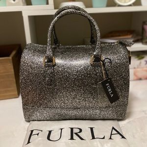 Furla Candy Jelly Satchel with Lock & Hangtag in Onyx glam glitter